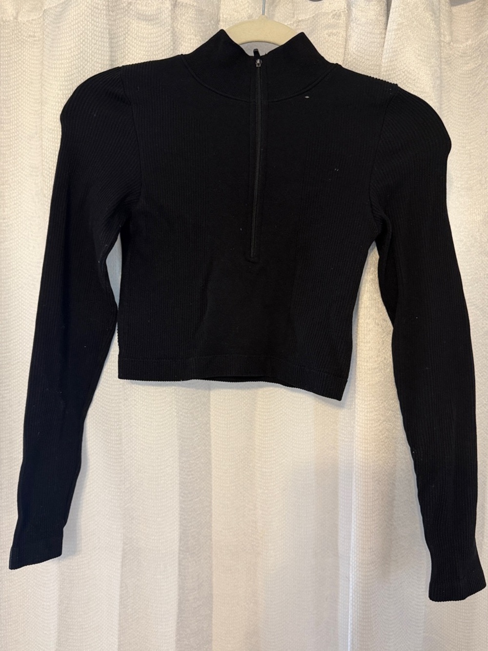 No Boundaries Black Ribbed Half-Zip Cropped Long Sleeve Top